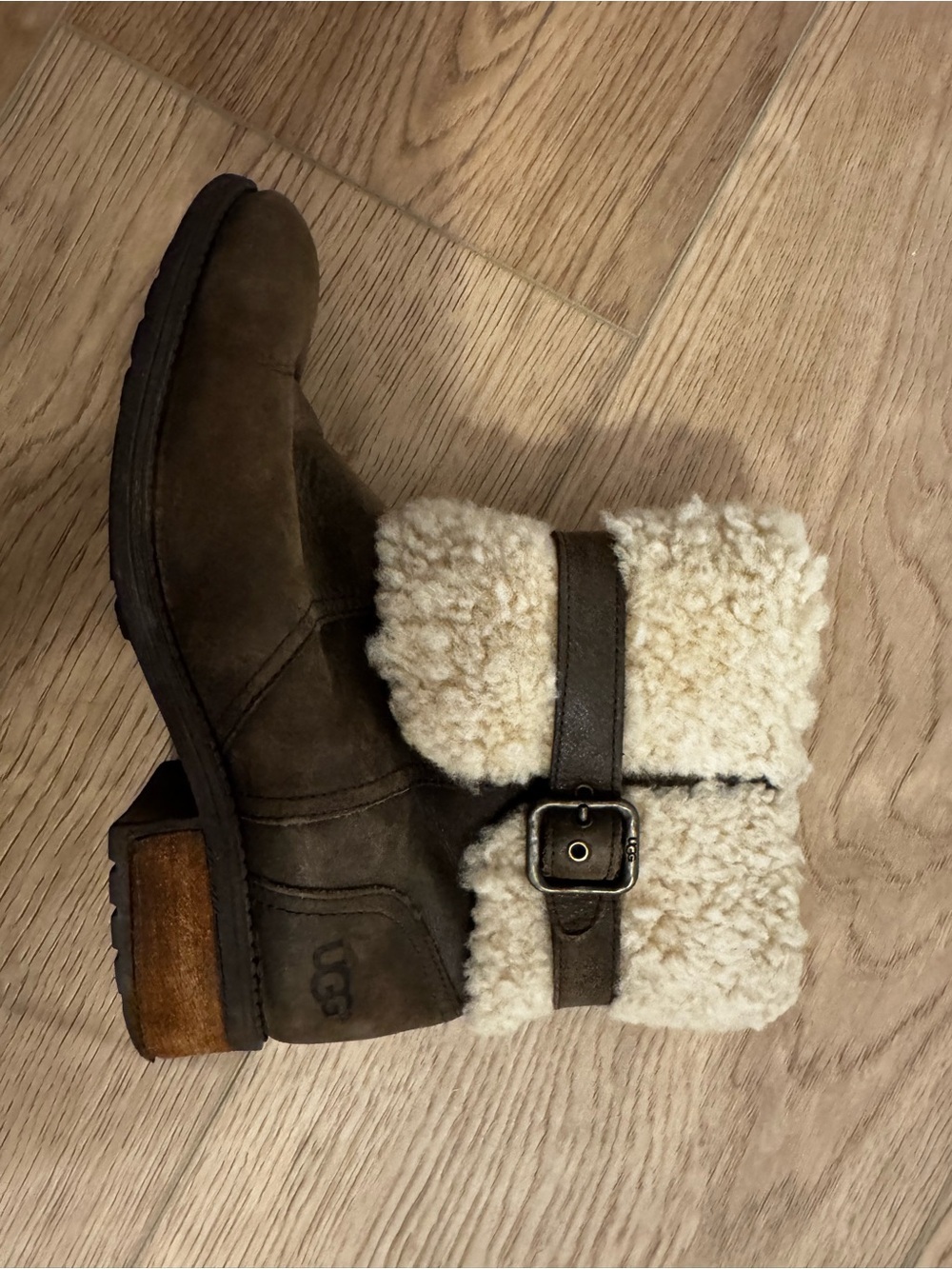 UGG Brown Suede Shearling Ankle Booties - Picture 6 of 7